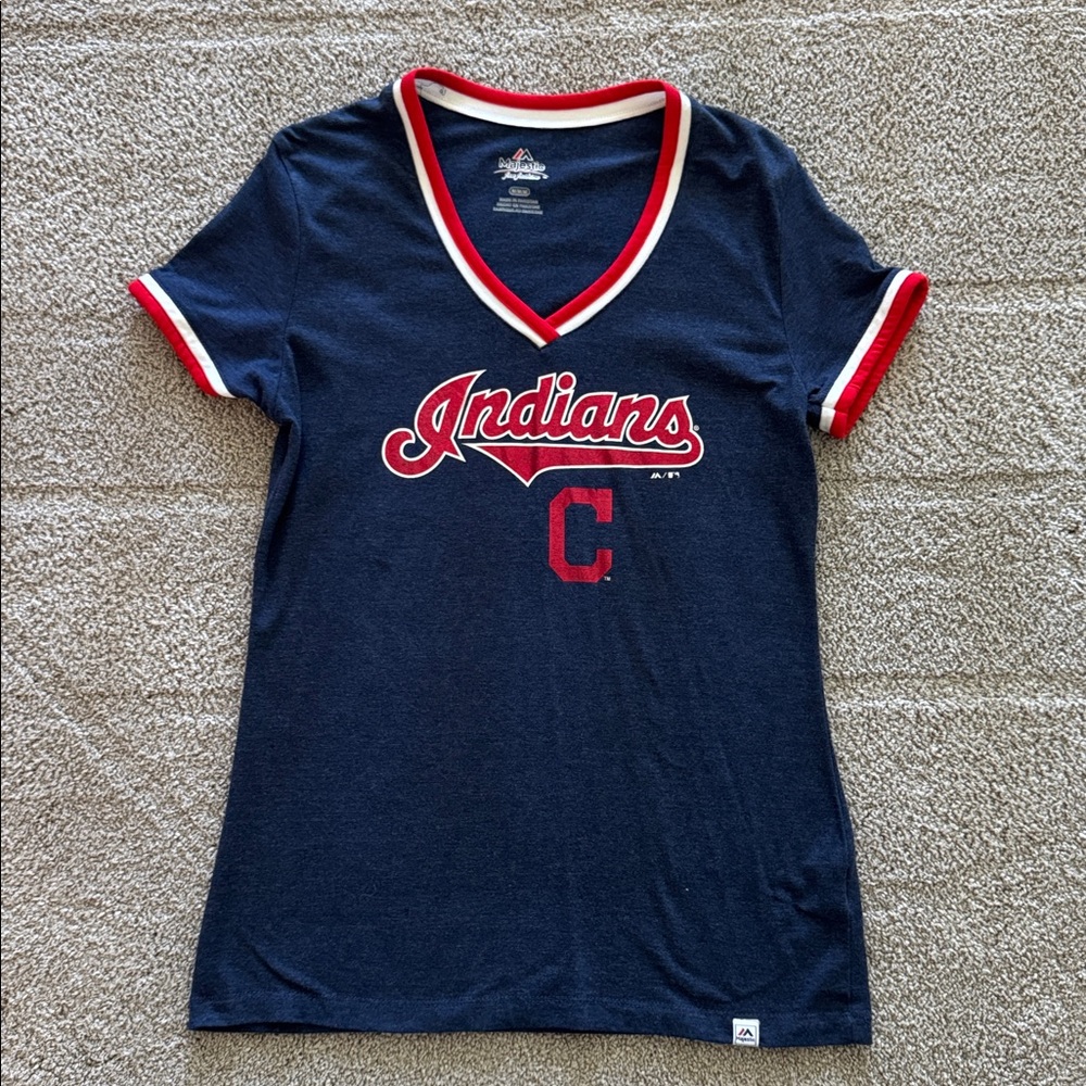 Cleveland Indians V-Neck T-Shirt with Red and White Trim